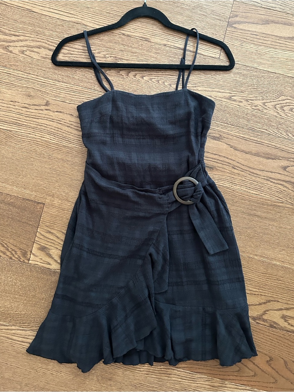 American Eagle Black Spaghetti Strap Belted Wrap Dress